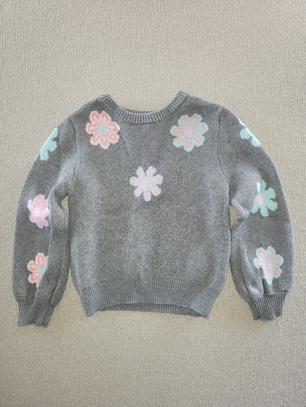 Andy & Evan Size 3t Gray Crewneck Sweater with Pink and Mint Floral Print